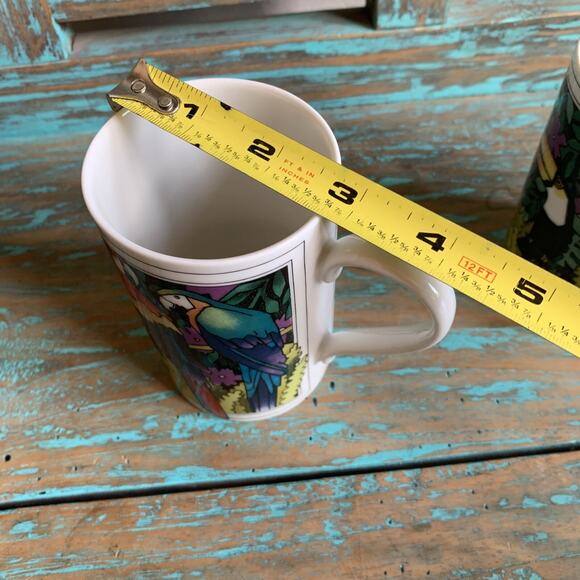 Dunoon Mugs Set Burma Parrots Ruth Boden Scotland Coffee Cups Tropical Birds - Picture 8 of 9